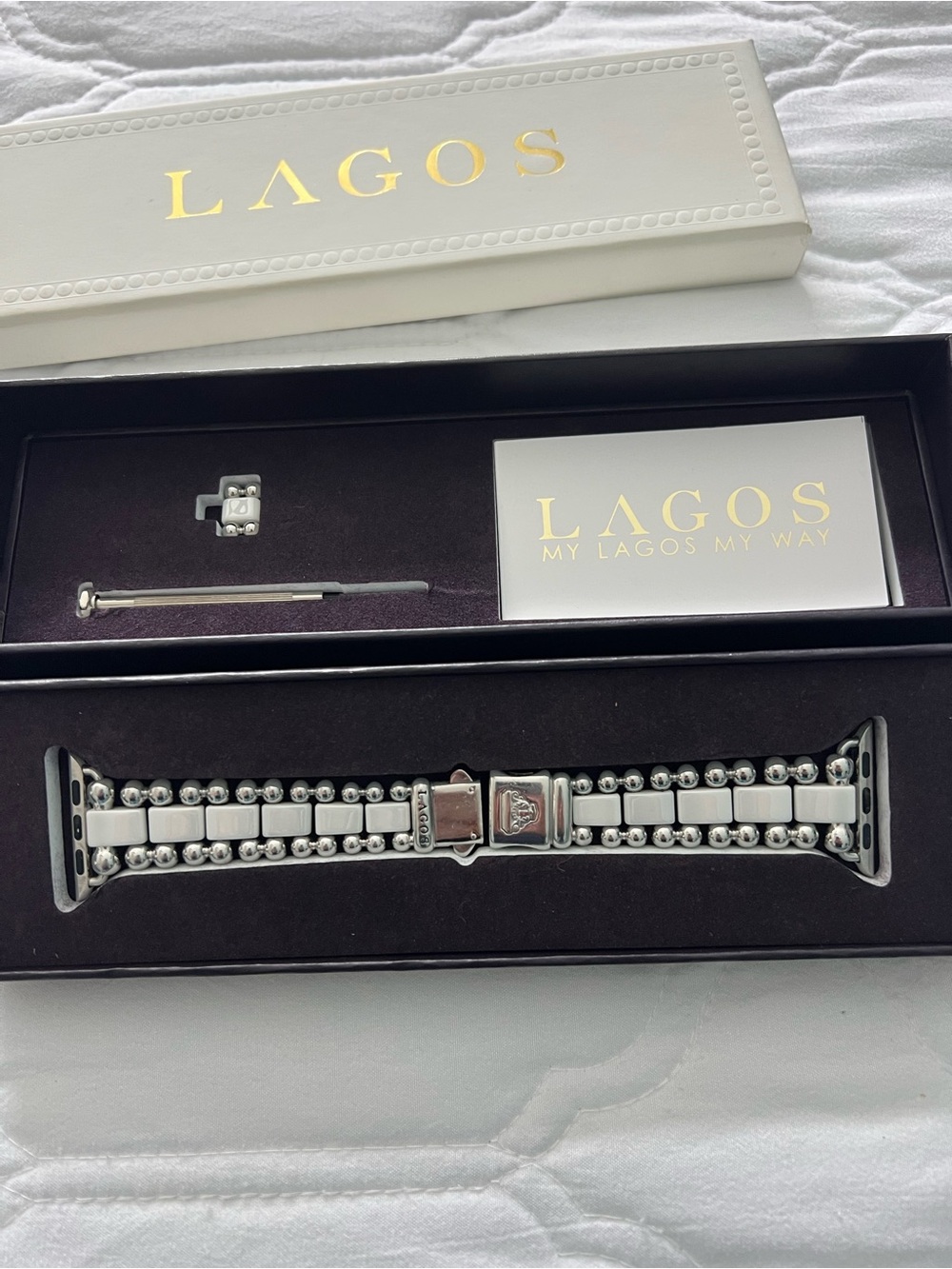 LAGOS Women’s White Ceramic and Stainless Caviar Smart Watch Band